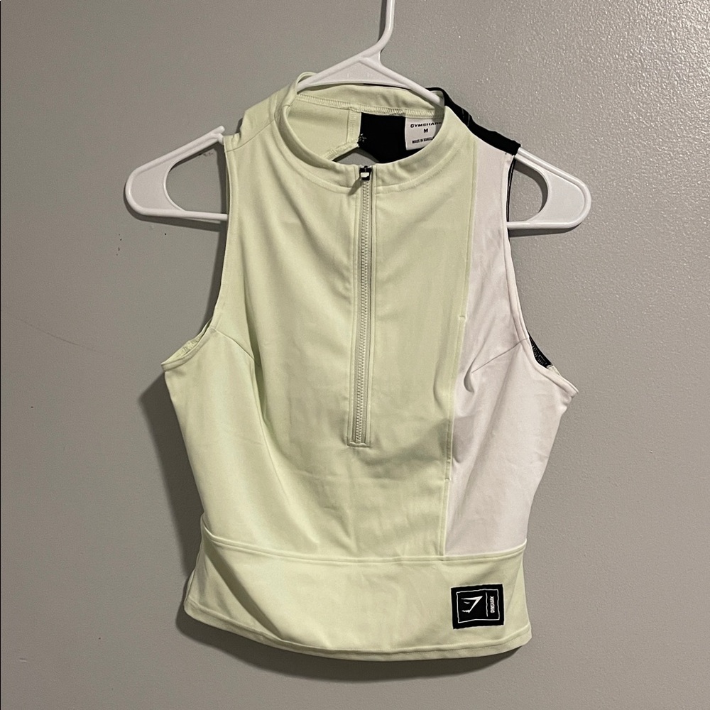 Gymshark Women's Zip Tank Top - Light Yellow and White